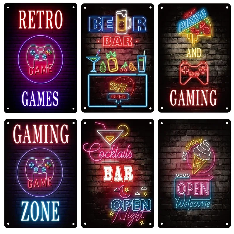 Neon Metal Billboard Rock Music Poster Signage Tin Painting Home Party Bar Club Wall Art Decorative Panel Mural Aesthetic Gift