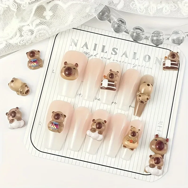 20/40/100/200 pz Misto Simpatico Cartone Animato Animale Capibara Decorazioni Per Unghie 3D Ghiaccio Trasparente Animale Domestico Kabbalah Piccolo Orso Bruno Unghie artistiche