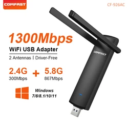 COMFAST-adaptador Wifi USB, receptor Dongle de 1300Mbps, 2,4G/5,8G, tarjeta de red, antena para PC, portátil y CF-924ACV2