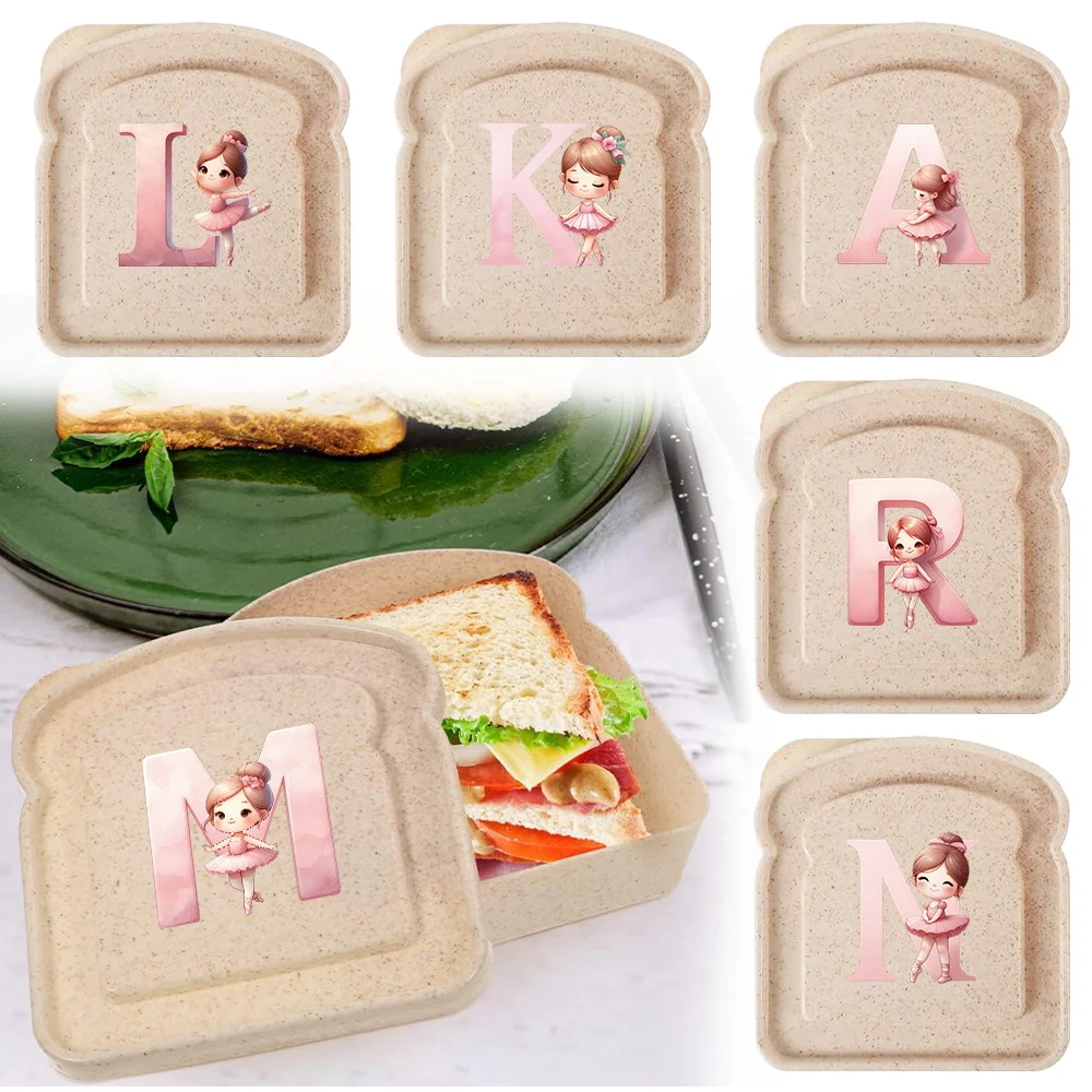 

With Lid Toast Case Large Capacity Sandwich Box Bread Organizer Breakfast Box Ballerina Girl Initial Name 26 Letters Pattern