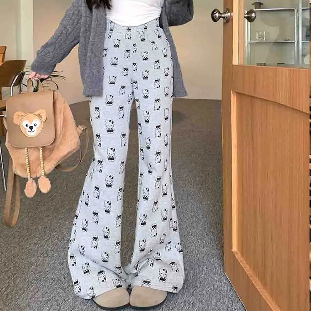 Pantalones Sanrio Hello Kitty Y2K Kawaii de dibujos animados para mujer, pantalones deportivos a la moda para primavera y otoño, pantalones holgados informales de cintura alta, pantalones de pierna ancha, nuevos