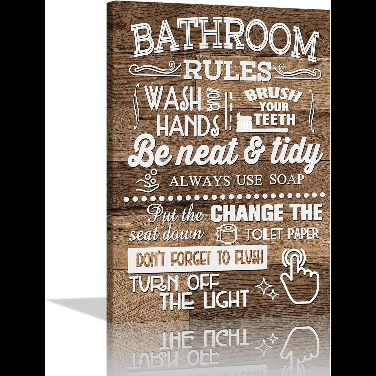 Farmhouse Style Bathroom Canvas Wall Art  Funny Toilet Rules Sign Poster with Wood Grain Background Framed Restroom Decor for Ho