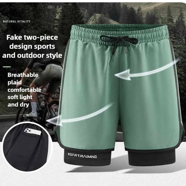 Men Running Shorts Gym Sports 2 in 1 Quick Dry Workout Training Gym Fitness Jogging Short Sweatpants Summer Hot Men Sportswear
