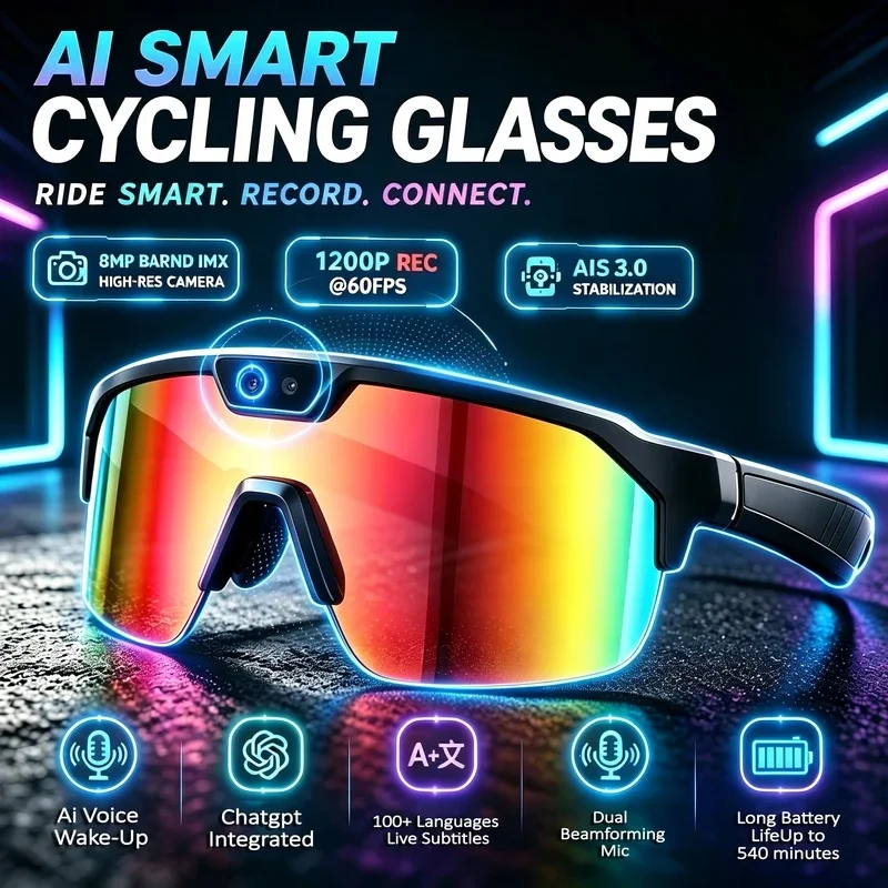 2026 New ChatGPT Smart Glasses 1080P Camera Record Translation Bluetooth AI Stable Outdoor Sports Goggles Men Women Smartglasses