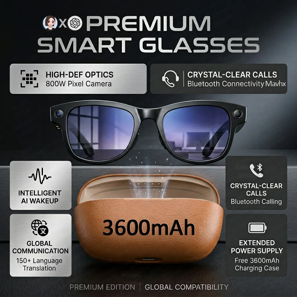 

Умные очки 2026 с ИИ для мужчин и женщин: камера 8 МП, запись видео, перевод на 120+ языков, Bluetooth-звонки, воспроизведение музыки, солнцезащитные очки