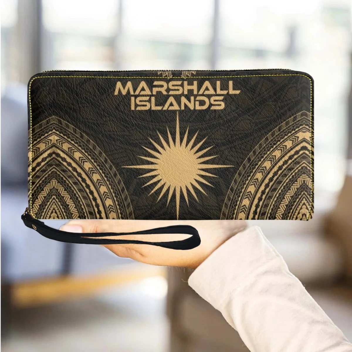 

Marshall Island Kwajalein Flag Women Wallets Female Purse with Zipper Casual Travel Card Holder for Teen Girls Leather Walllets