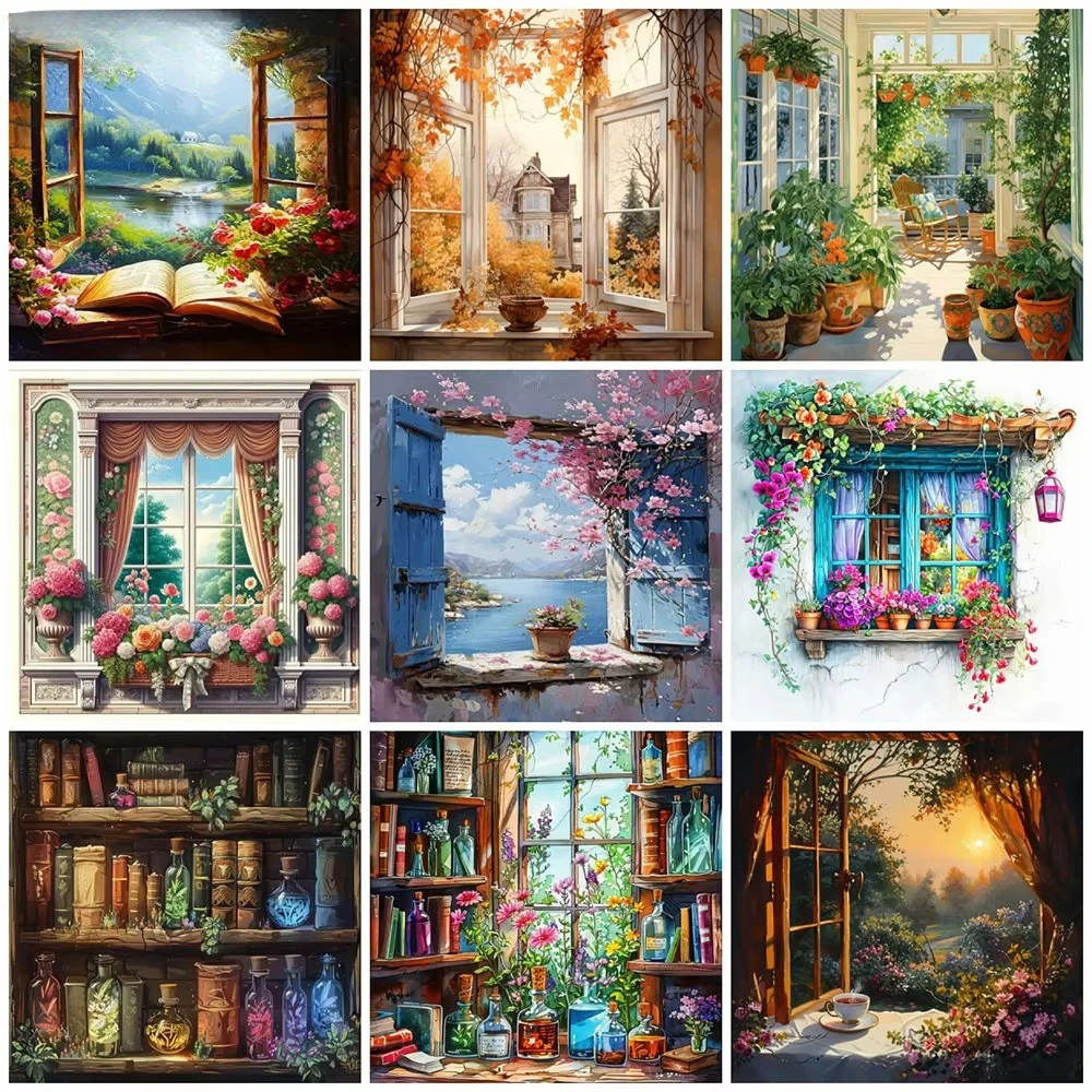 

Landscape Window Flower Jigsaw Puzzles, Adults Teens Kids Toys Gift Educational Intellectual Decompressing Fun Family Game