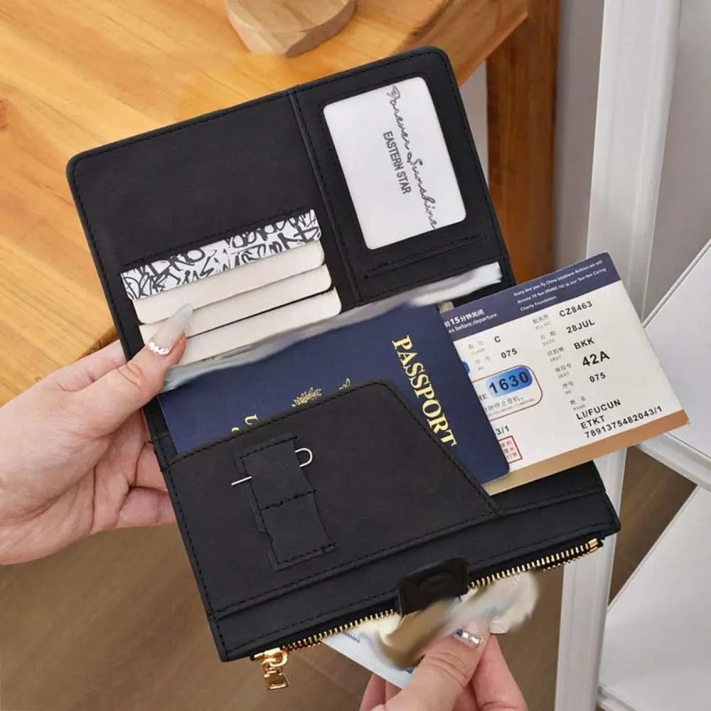 PU Leather Anti-theft Passport Holder Letter Airplane Check-in Certificate Storage Bag Card Case Ticket Holder Passport Clip