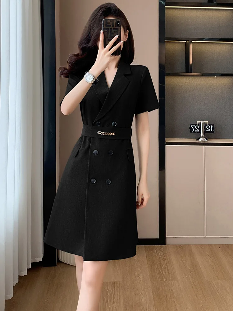 Gray Short Sleeve Business Suit and Dress Women's Summer2024New Small Temperament Slimming Professional Commute Dress