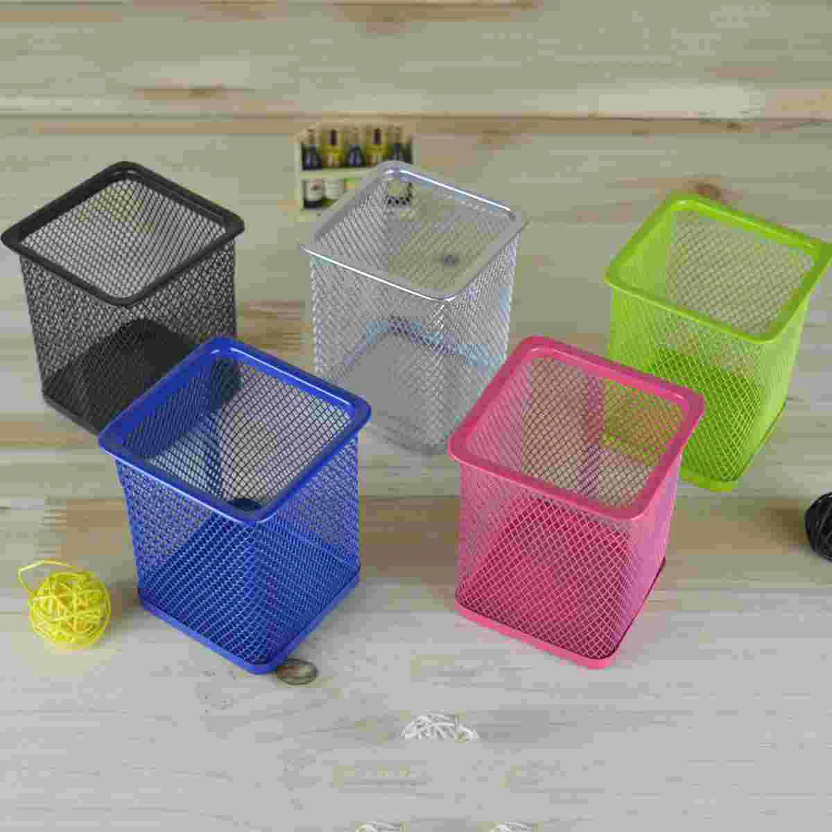 Imagem -05 - Square Metal Mesh Lápis Titulares Pen Titulares Cup Marker Pincel de Maquiagem Papelaria Caddy Office Desk Organizer