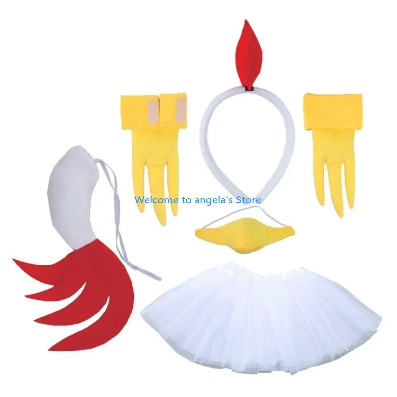 X4YC Zestaw kostiumów wielkanocnego kurczaka Opaski na uszy kurczaka Rękawiczki Tutus z ogonem i pyskiem dla dzieci