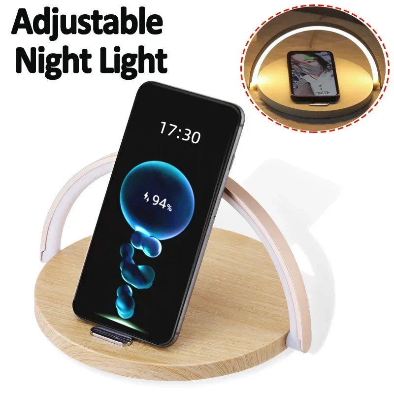Wireless Charger Stand with LED Night Light Multifunction Phone Charging Holder Lamp for Bedroom Bedside Desktop Home Decoration