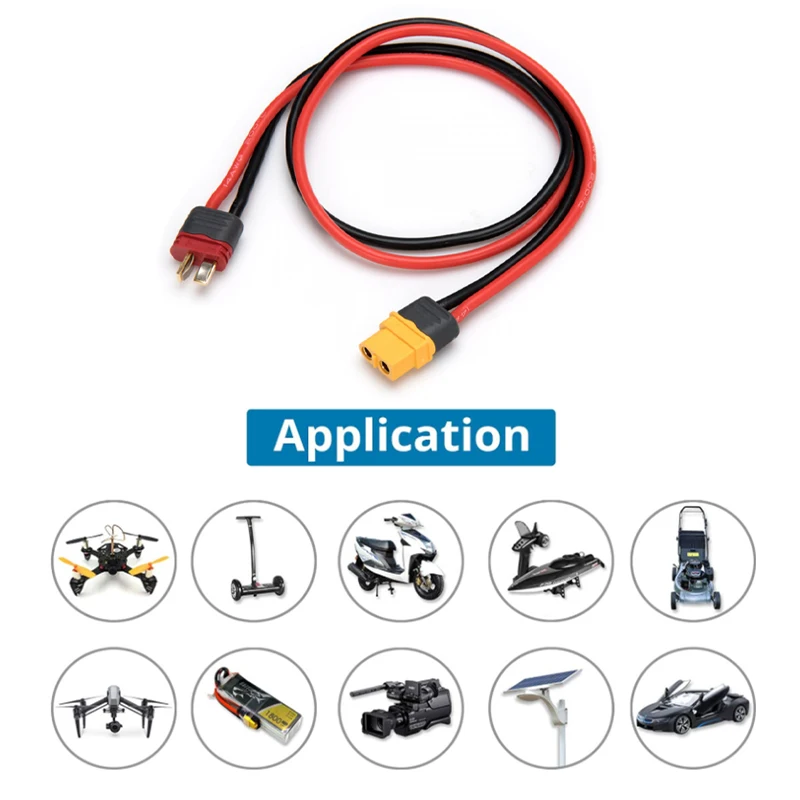 Câble de charge de 30cm, 14awg, 2 pièces, adaptateur pour modèle RC, bateau, voiture