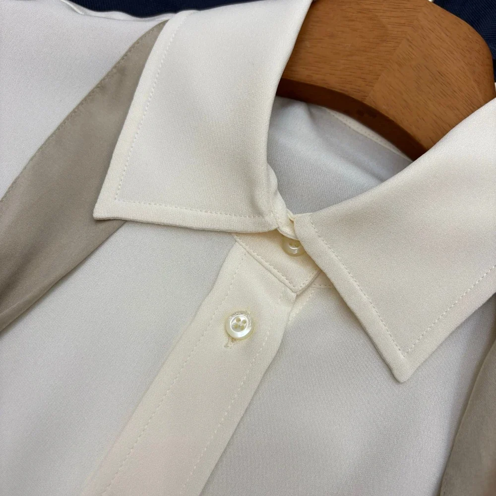 

White Short Sleeve Blouse Tops Silk 2025 New High Quality