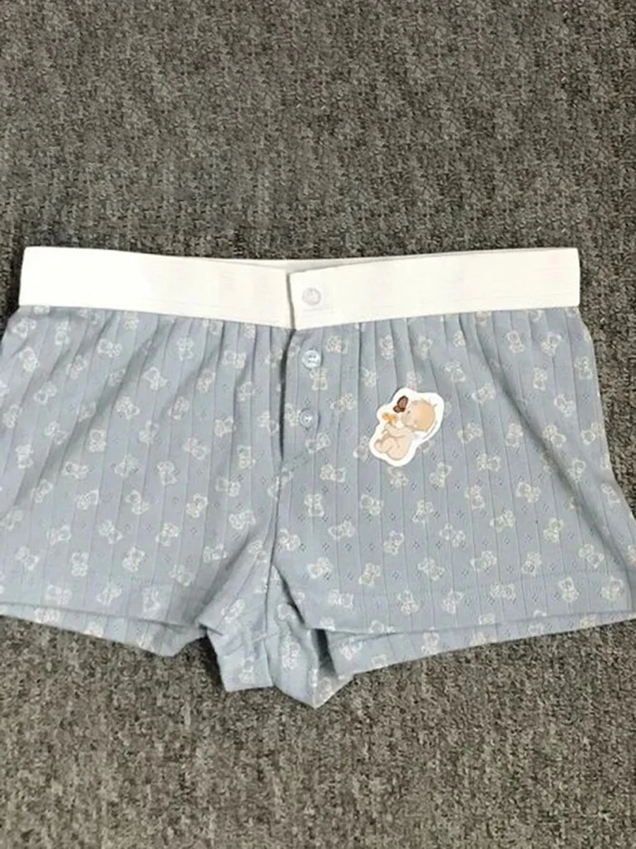 

Sweet Little Bear Button Casual Shorts Women Summer New Cotton Soft Hollow Out Patchwork Sport Pants Vintage Chic Y2K Short Pant