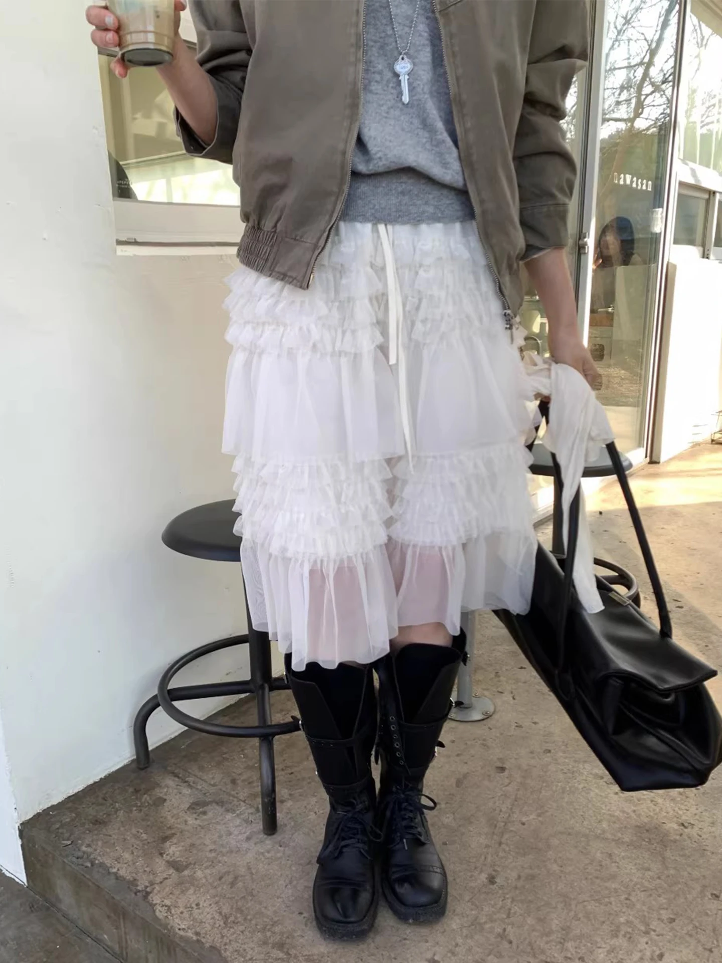 

Очаровательная женская многослойная юбка миди с завышенной талией, новая весенняя коллекция, универсальная юбка-кейк в корейском стиле, плиссированная, из полиэстера.