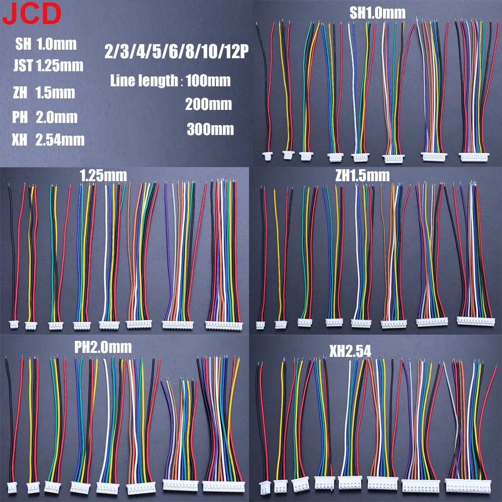 10pc 1.0 1.25 1.5 2.0 2.54 Sh/Jst/Zh/Ph/Xh 1.0mm 1.25mm 1.5mm 2.0mm 2.54mm Female Plug Connector With Wire 2/4/5/6/8/10/12P Pin