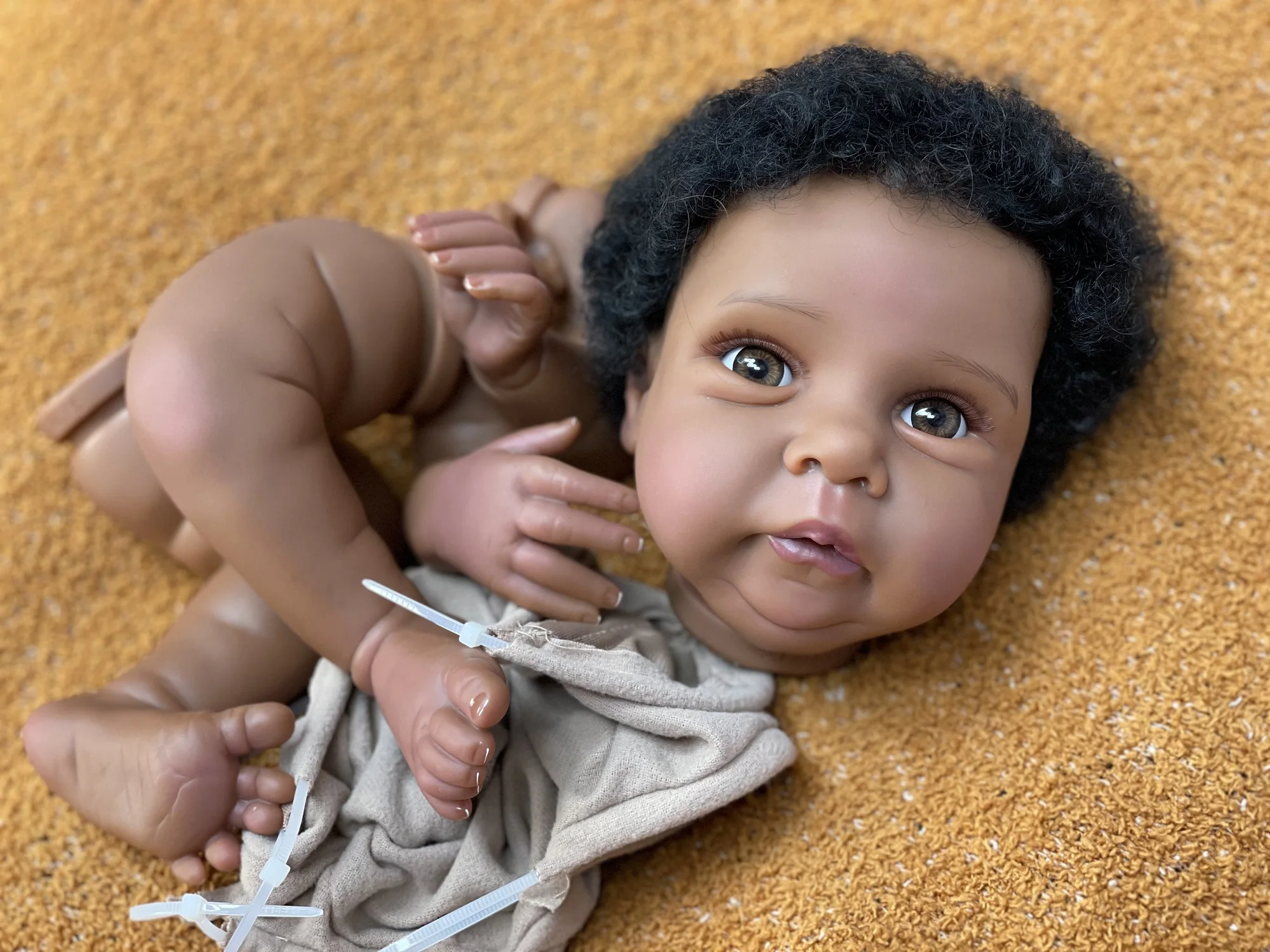 18-20Inch Dark Skin Kit Reborn With Rooted Hair DIY Realistic Reborn Doll Kits Soft Touch Feeling Lifelike Bebe Reborn Doll