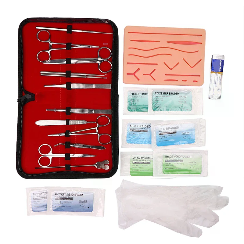 

Медицинский студенческий набор для практики наложения швов, хирургическое обучение с силиконовой подушечкой для кожи, набор инструментов, образовательное учебное оборудование