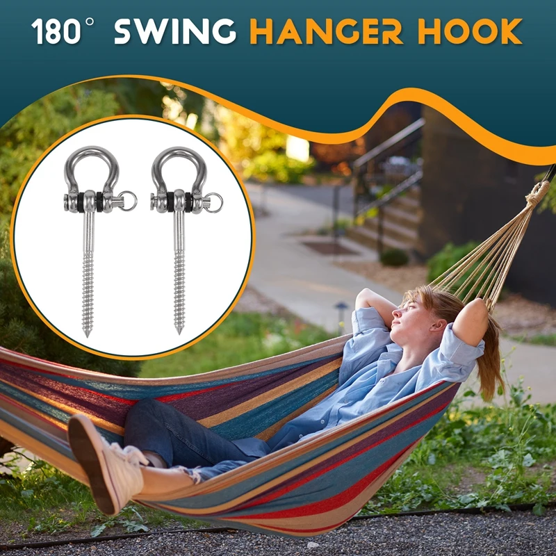 2 Pcs 304 Stainless Steel Screw Bracket Heavy Duty 180° Swing Hangers Yoga Hammock Chair Sandbag Hardware Swing Sets