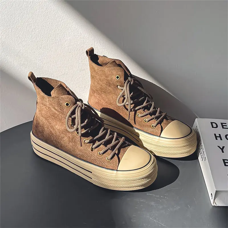 Unique Retro Cow Suede Leather Sneakers Male Autumn Winter Fashion Student High Street Walking Shoes Zapatos De Mujer