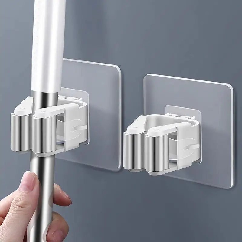 Multifunctional Mop Hanger Waterproof Traceless Adhesive Storage Rack Shelf Bathroom Shower Holder for Small Space