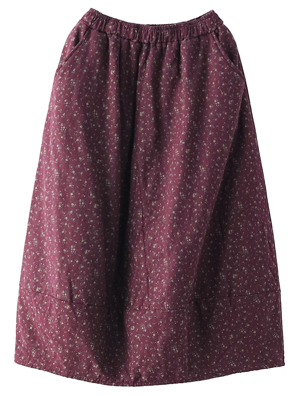 Gonna in lino di cotone floreale retrò con elastico in vita Fce Gonna a fiori in lino di cotone autunno inverno Gonna da donna calda