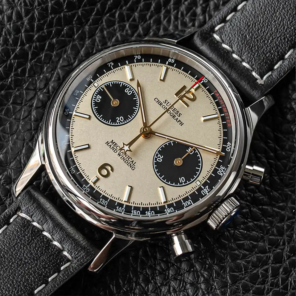 Sugess 1963 Pilot Watch Men Mechanical Watches Chronograph Panda