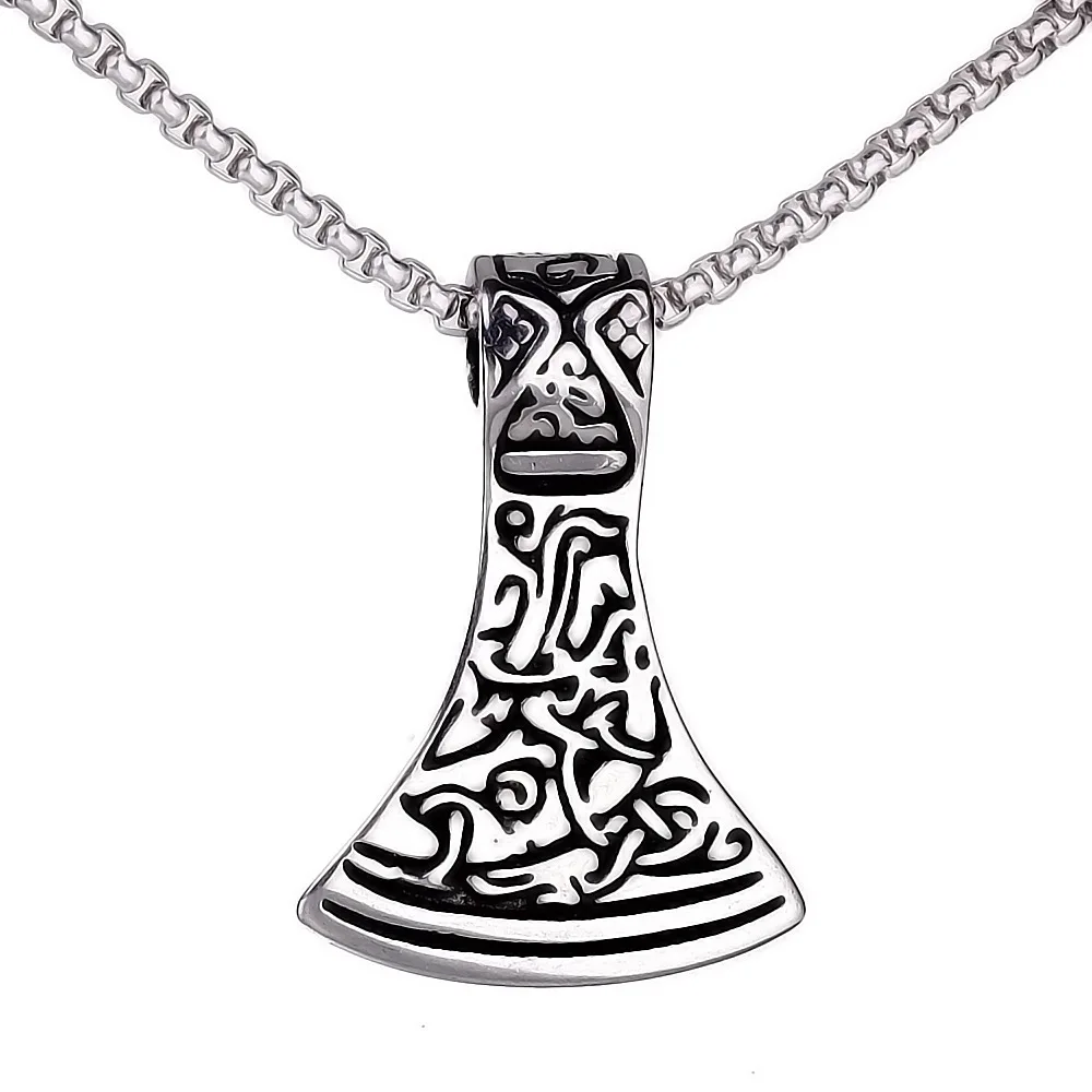 Nordic Mythology Thor's Hammer Rune Ax Pendant Necklace Men's Retro Trendy Personalized Jewelry