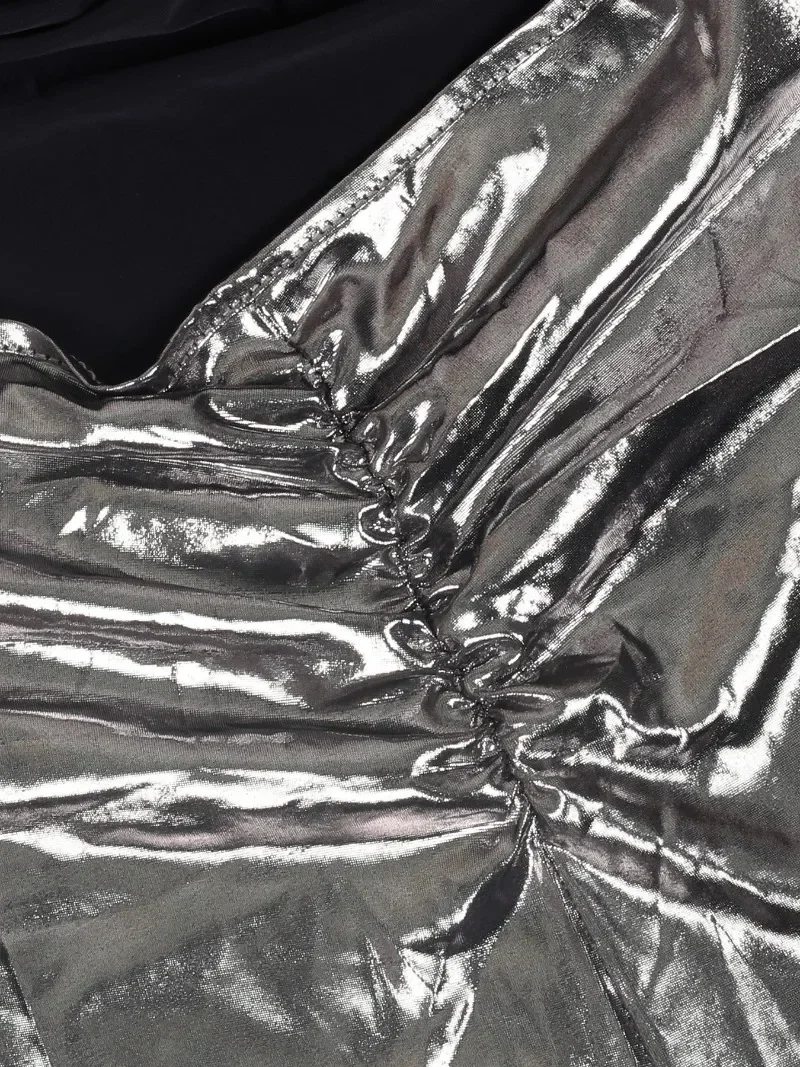 GUWU Metallic Sexy Club Damen Strampler Geburtstag rückenfrei tiefer V-Ausschnitt Nacht Party Playsuit geraffter einteiliger kurzer Overall
