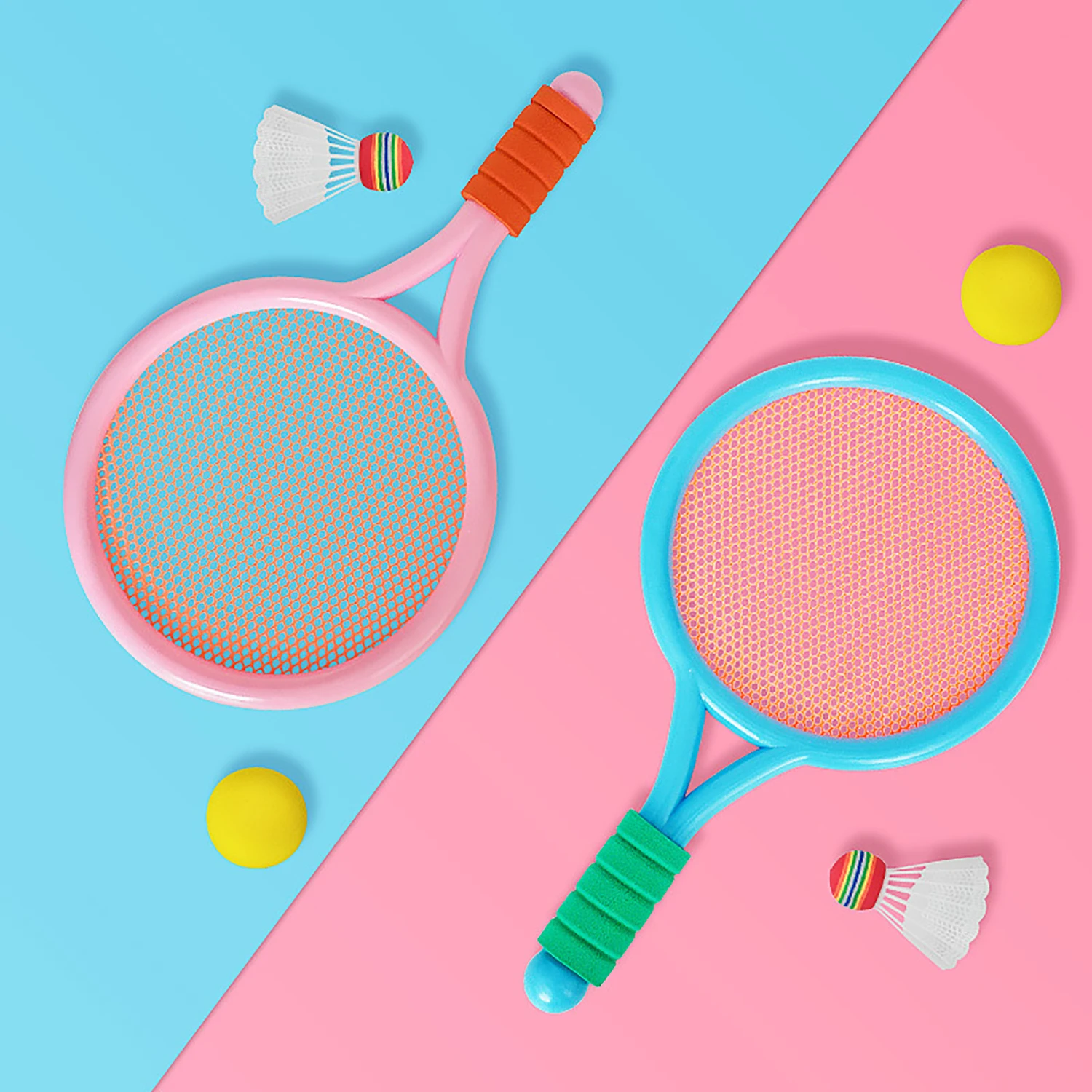 배드민턴 라켓 2 개, 야외 스포츠 및 레저 배드민턴 테니스, 부모 자녀 상호 작용 장난감 2 개 (무작위 색상)