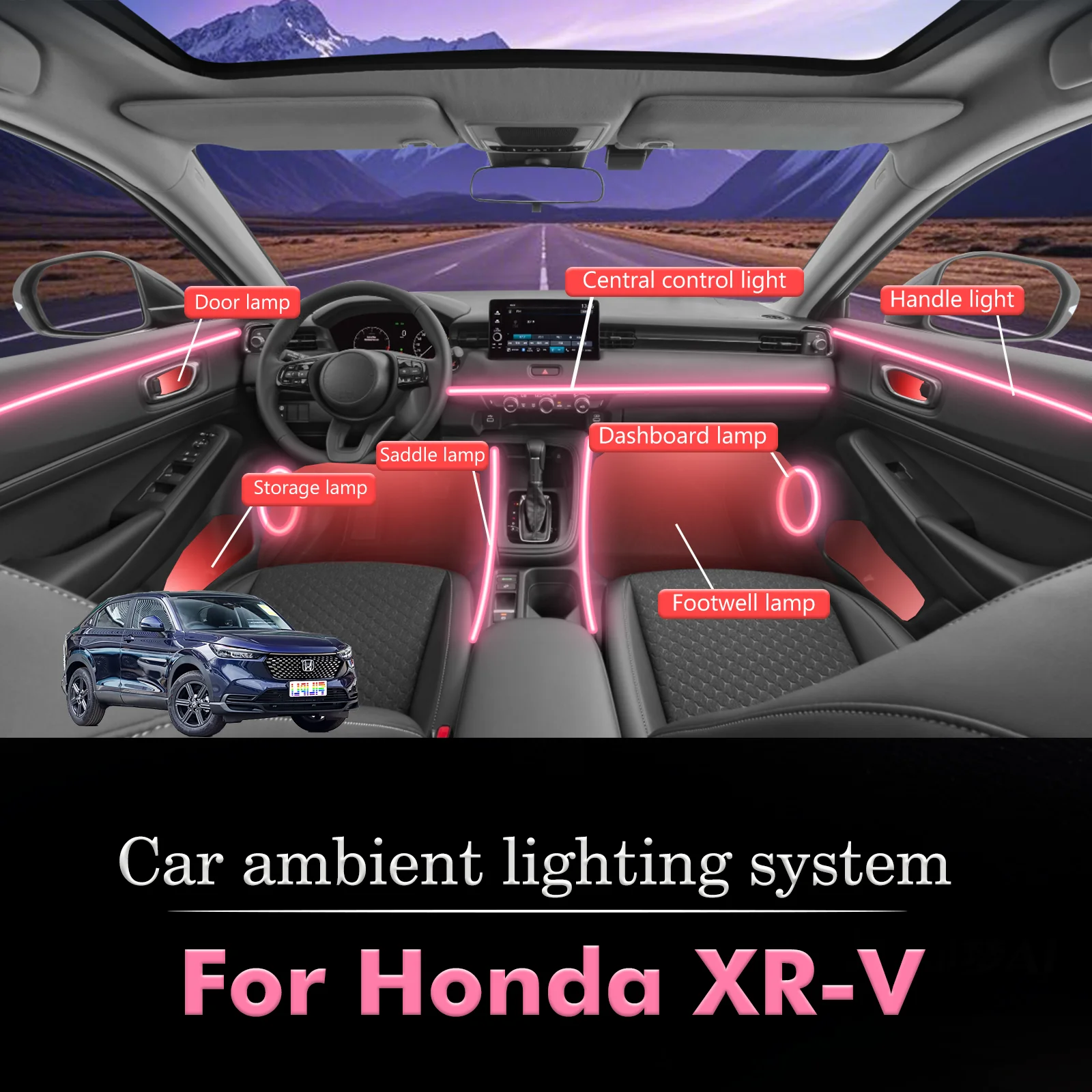 

For Honda XR-V Car Interior Decorative Ambient Light RGB 64-Color LED Smart Remote Control Energy Saving Efficient Kit