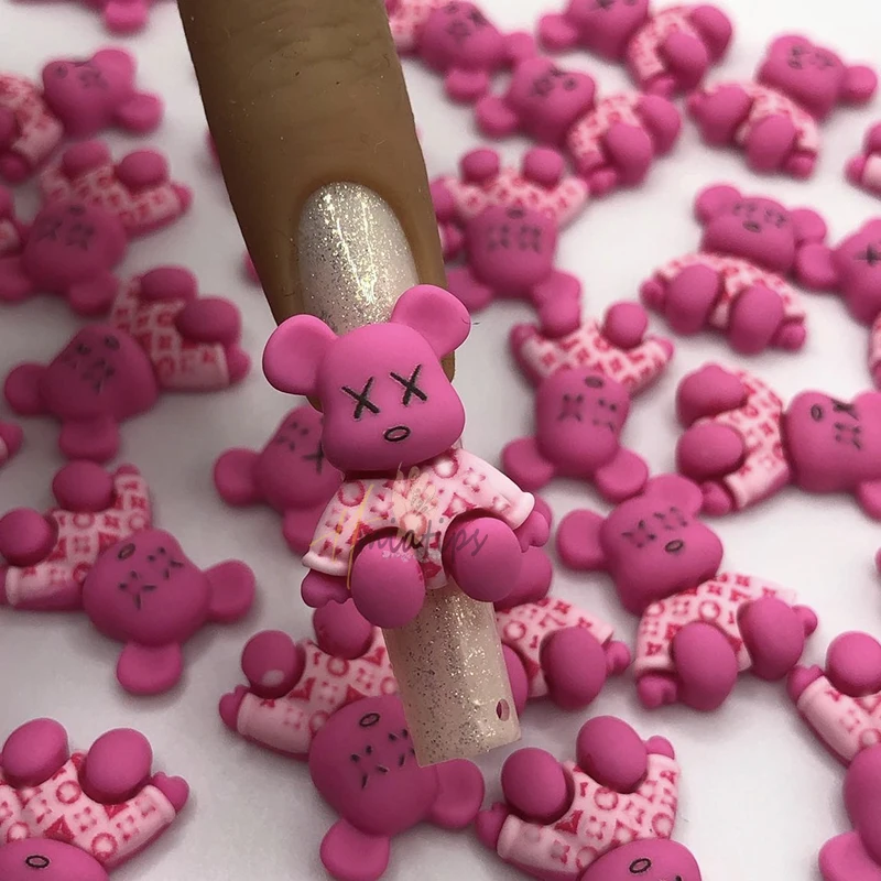 Cartoon Bear 10Pcs Cute Cartoon Candy Flower Bear Gummy Pearl Heart Gem Akrylowa długa ozdoba do paznokci