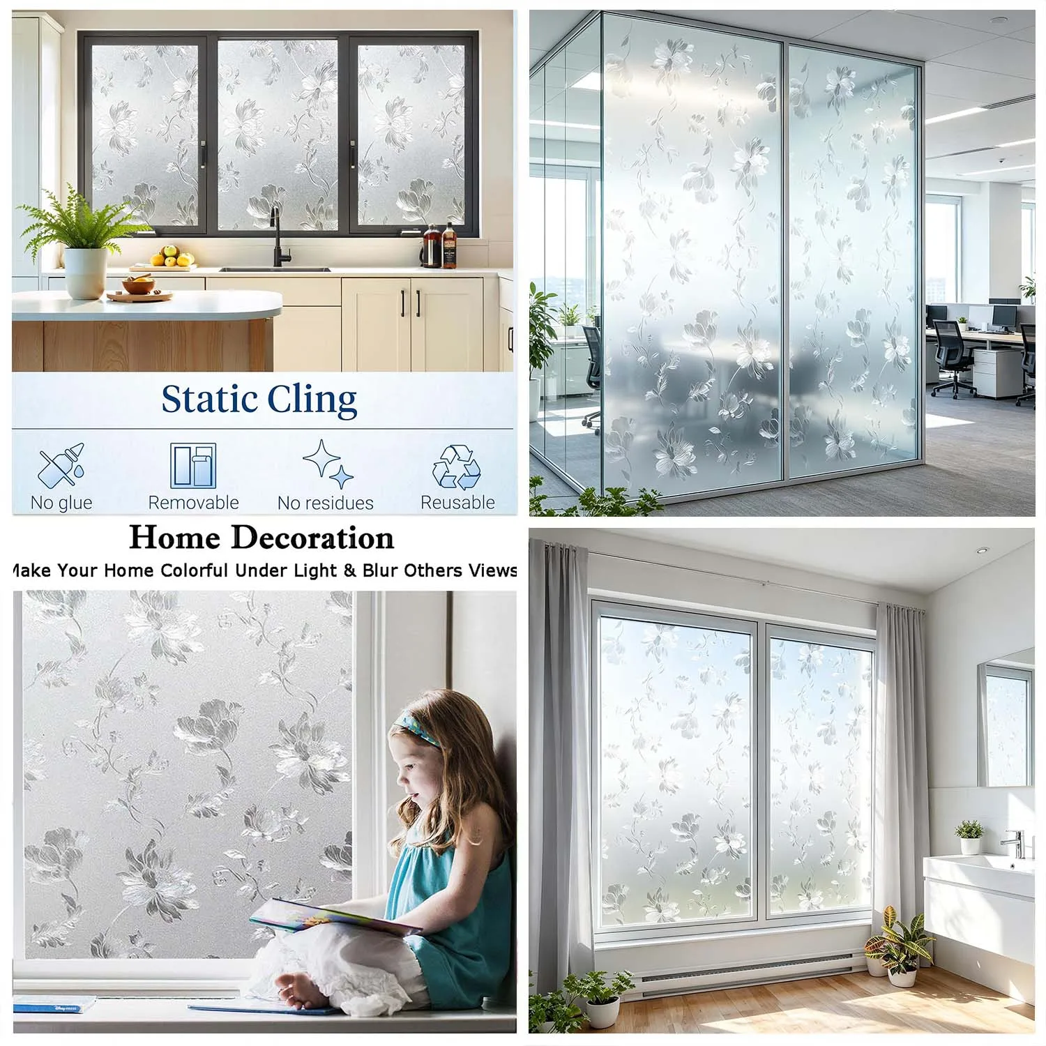 Frosted Static Cling Window Privacy Film, 3D Textured Mini Square  Decor Window Tint, Reusable Glass Sticker for Home Decorative