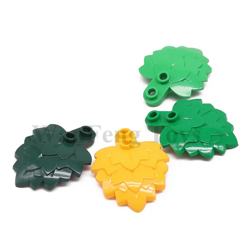 Building Blocks Plant Parts 10PCS Plate Round 1x2 with Layered Leaves MOC Bricks Garden Tree Street View DIY Accessories 5058