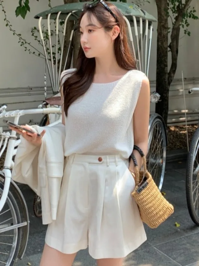 

Chic Summer New Sle Simple round Ne Loose Casual Versatile Svel Knitted Vest Top for Women Ele Quali
