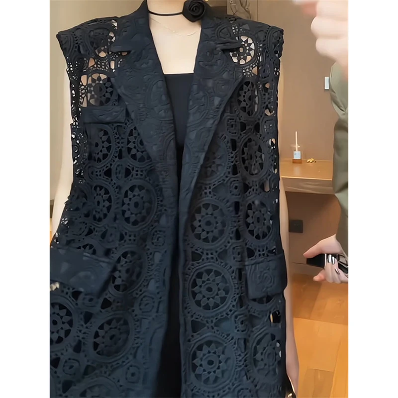 Ladies' New Fashion Hollowed-out And Folded Vest Spring And Summer Relaxed And Versatile Sleeveless Suit Collar Vest Coat