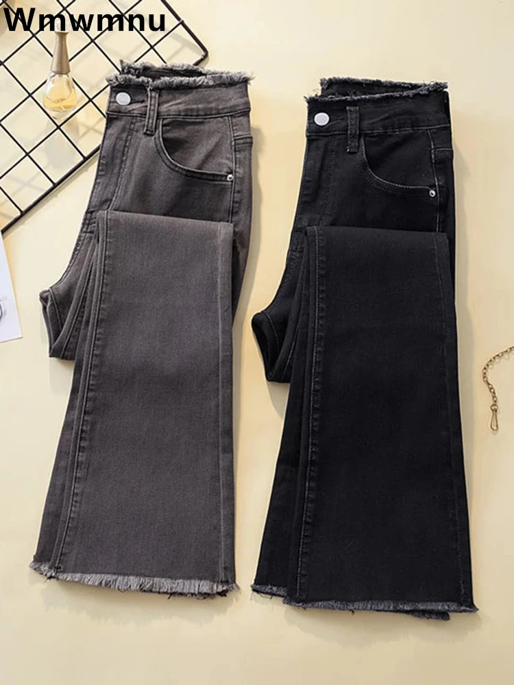 Primavera estate Jeans svasati con bordo ruvido donna vita alta pantaloni Casual Skinny alla caviglia in Denim New Big Size 4xl Stretch Vaqueros