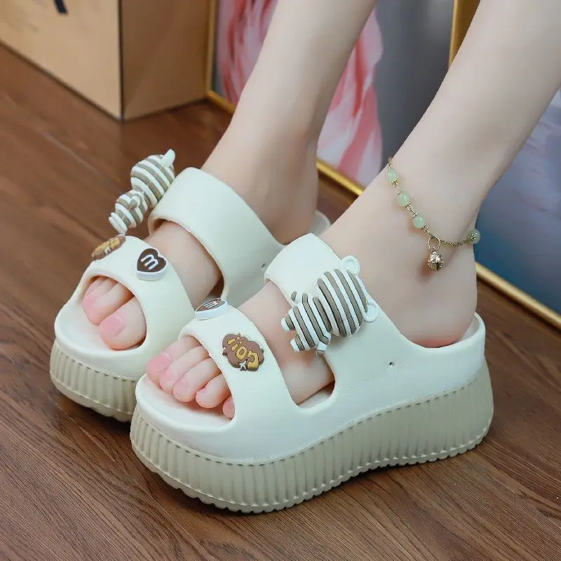 New 7cm height increase slippers women's bear slides shoes woman two band EVA slippers female summer mules high platform slipper