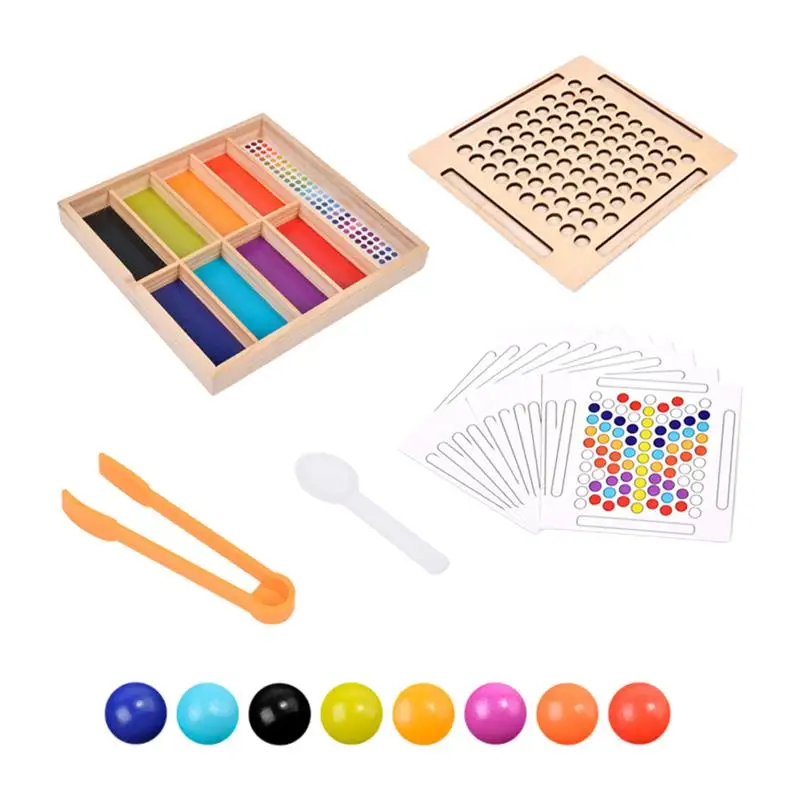 

Clip Beads Game Color Sorting Toy Rainbow Beads Parent-child Interaction Early Education Wood Bead Game For Attention Training