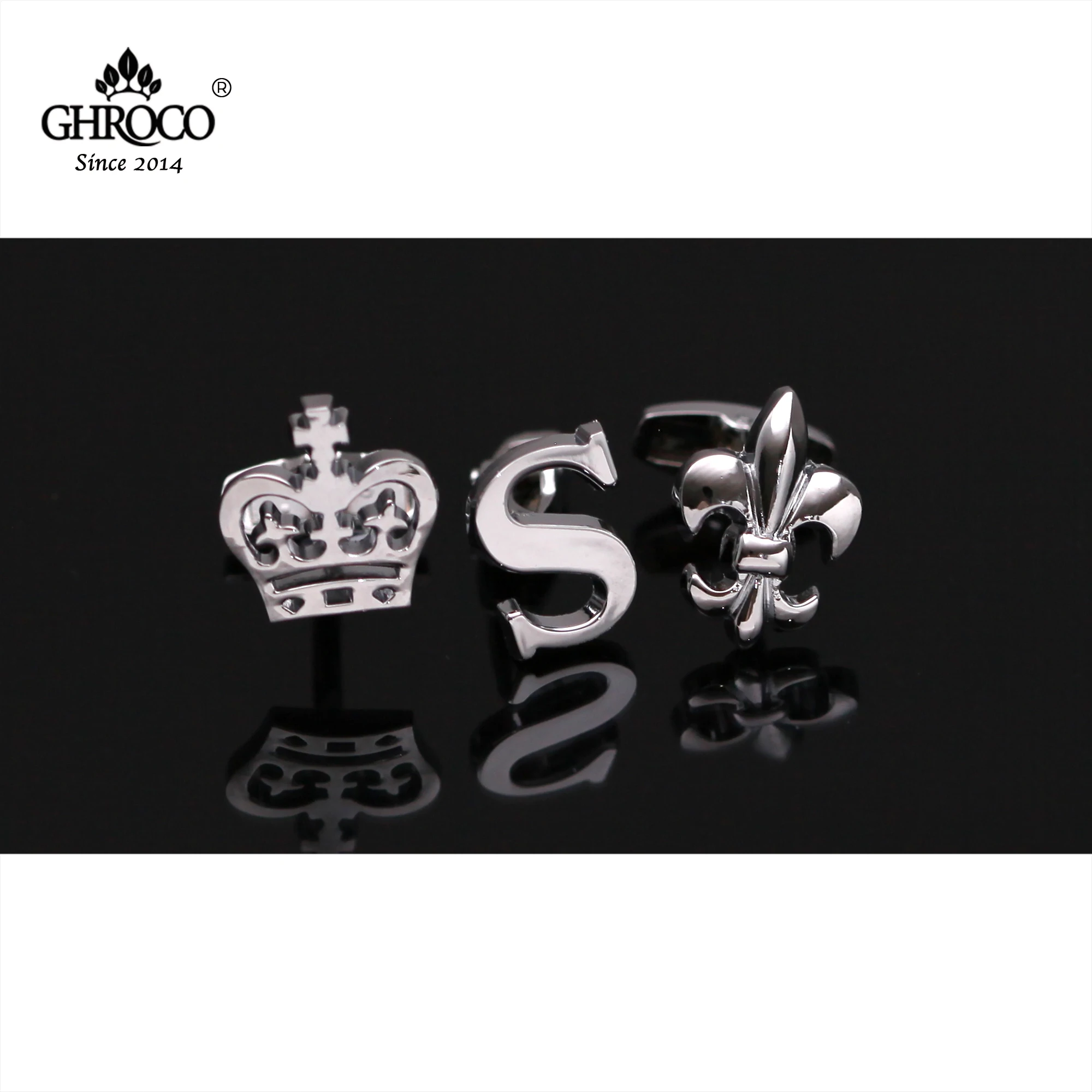 GHROCO High-Quality Exquisite Crown & Scout Flower & S Shape Cufflink Fashion Luxury Gift for Business Men Groom and Wedding