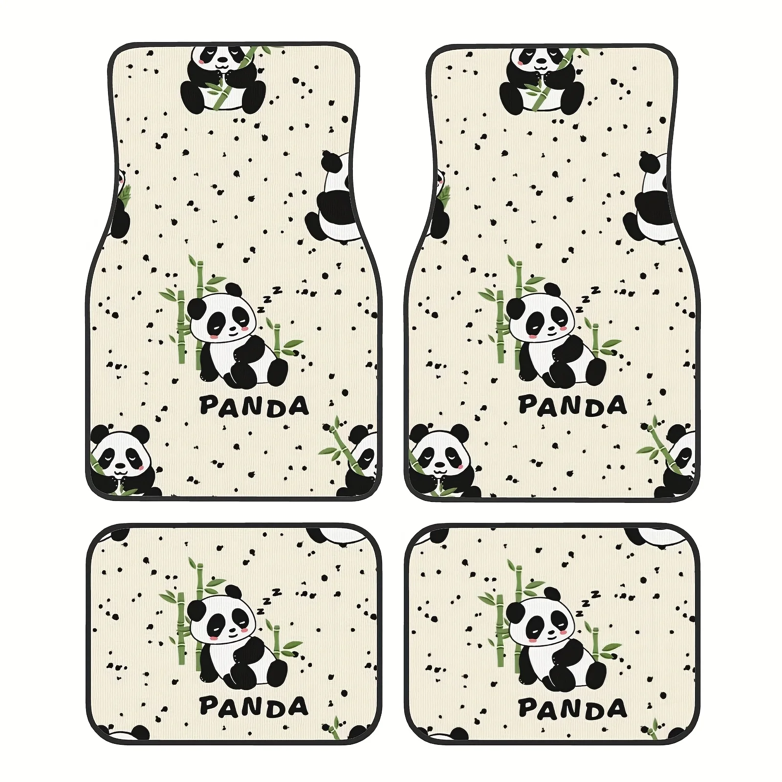 

4 Uds. Alfombrillas Adorables Con Estampado Panda Para Coche, Diseño "Panda", Alfombrillas Lanteras Y Traseras Poliéster Durar