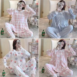 Maternity Spring and Fall Long-Sleeved Breastfeeding Pajamas Homewear Suit Spring and Summer Monthly Clothing Leisure Home Suit