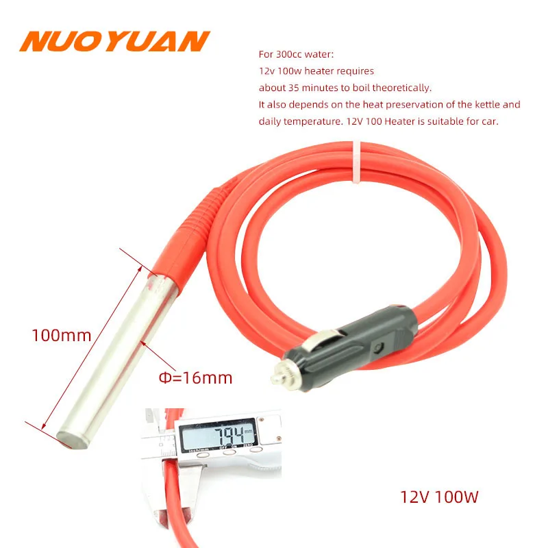 12V Water Heater Boiler 24v Cartridge Heater 100w/200w 16x100mm DC Immersion Heater for Car/Truck