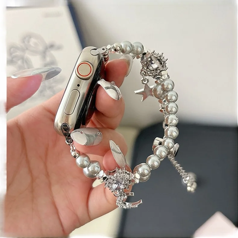 

Star Moon Pearl Chain Compatible with iWatch Strap 38mm 40mm 41mm 42mm 44mm 45mm 49mm Fashion Strap