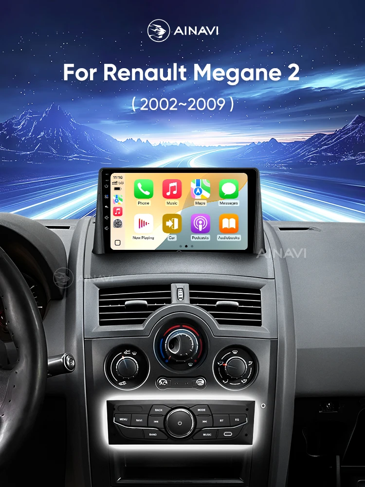 Ainavi Autoradio Voor Renault Megane 2 2002-2009 Draadloze Carplay Android Auto Audio 4G Auto Multimedia speler HDMI GPS BT 2 Din - afbeelding 2