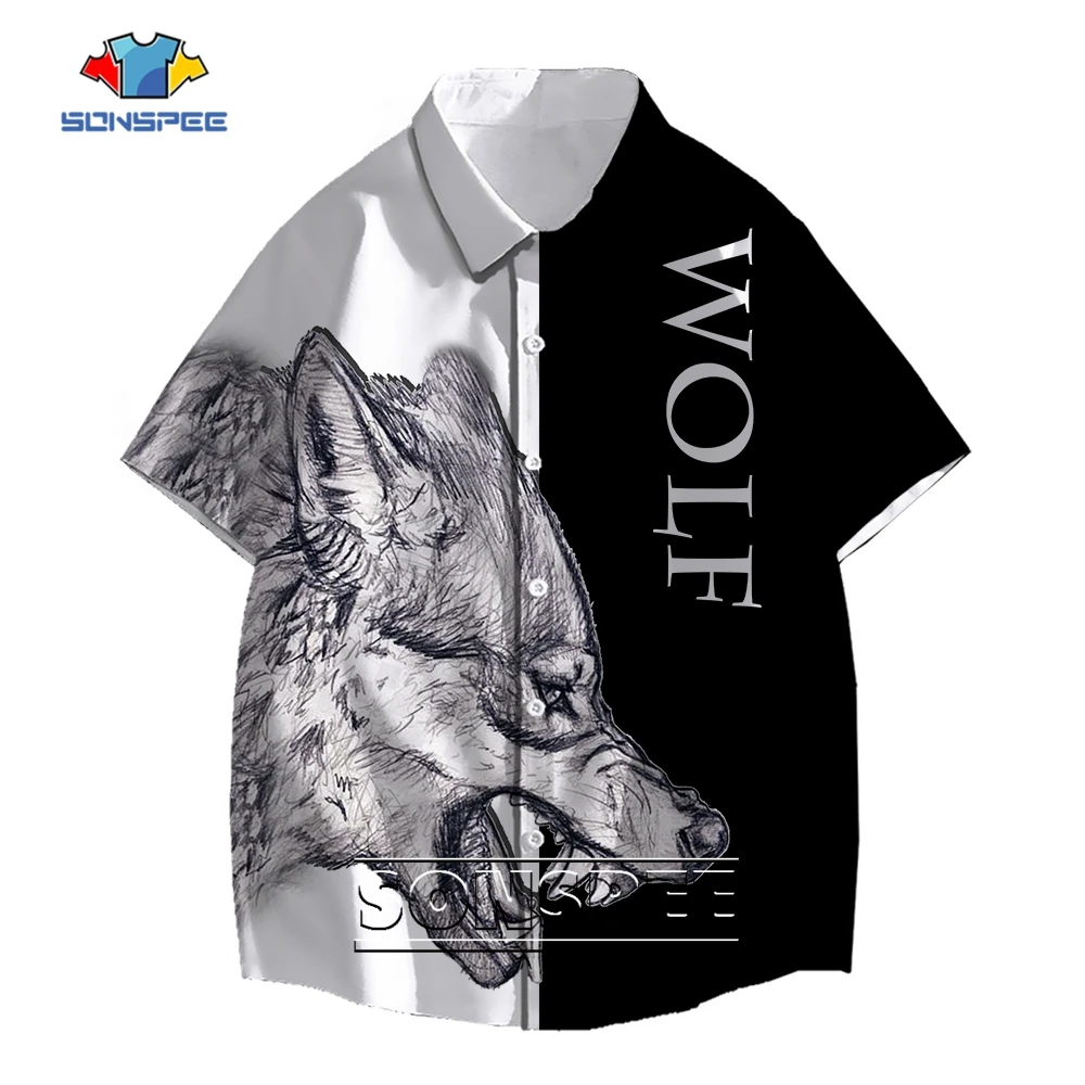 SONSPEE Summer Aloof Wolf Harajuku 3D Print Shirt Men Women's  Animal Graphic Anime Street Short Sleeve Oversize Casual Blouse