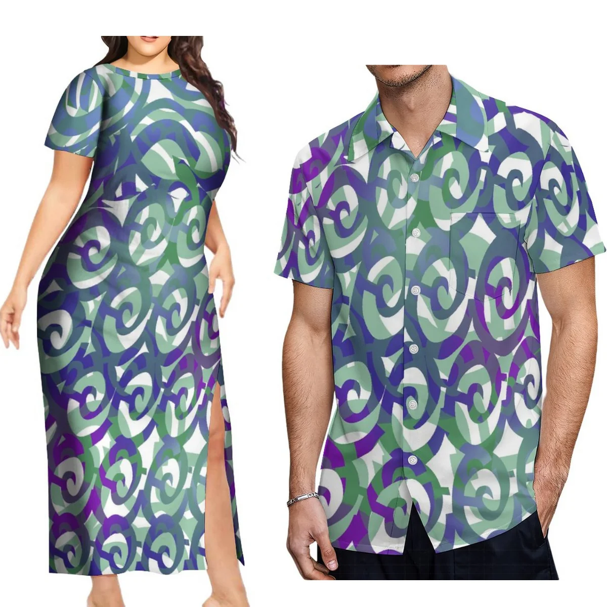 

Women'S Dress Pacific Island Art Party Dress Samoa Polynesian Fashion Short Sleeve Dress With Men'S Shirt Free Shipping