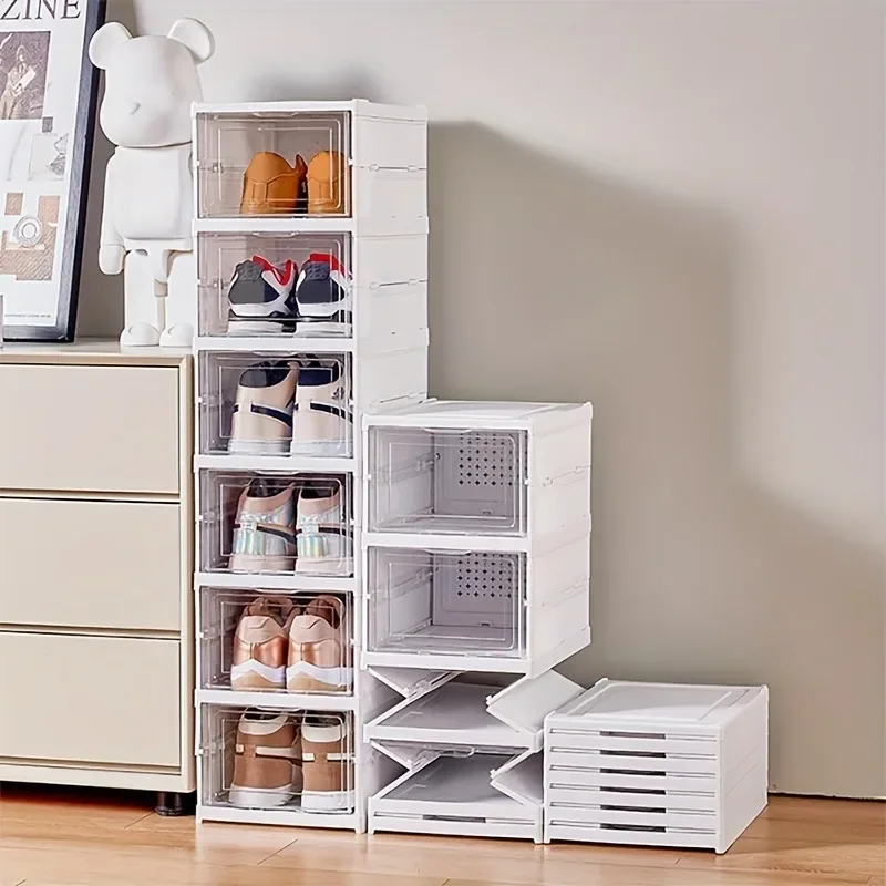 

3-layer Transparent Shoes Box Thickened Foldable Sneaker Shoe Organizers Stackable Dustproof High-top Cabinet Shoe Rack Shelf