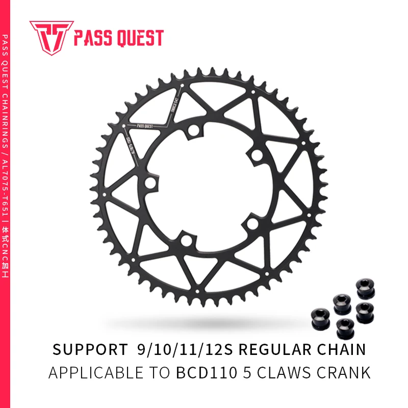 PASS QUEST chainring 110 bcd 5 bolt For Road Folding bike Crank or power meter spiders Bike narrow wide 110bcd chainring 5 bolt
